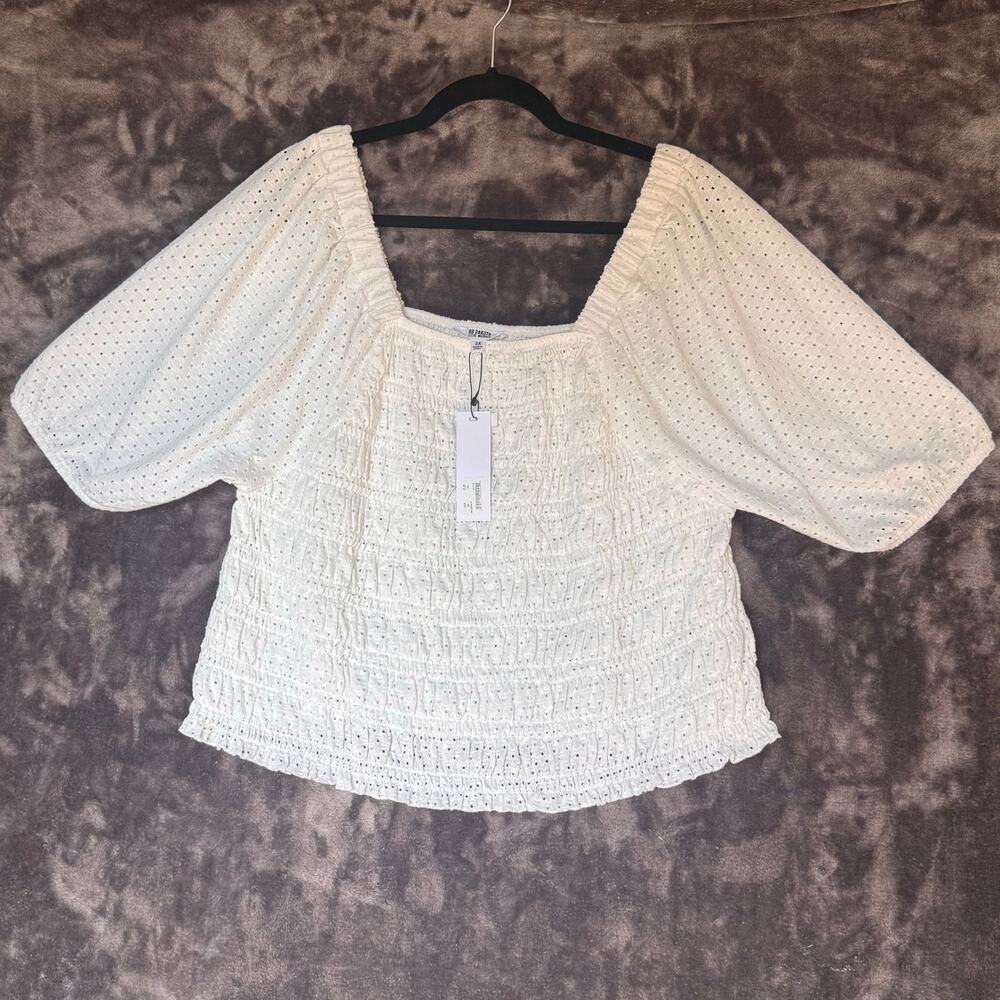 BB Dakota Eyelet Peasant Smocked Boho CottageCore Puff Sleeves Top Size 3X